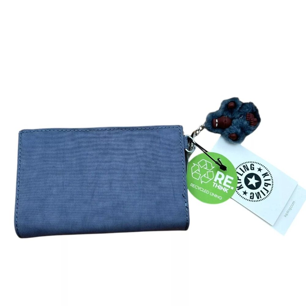 Kipling Pixi Nylon Bifold Wallet Snap Closure Card Slots Zip Pocket Perri Blue - Picture 2 of 11